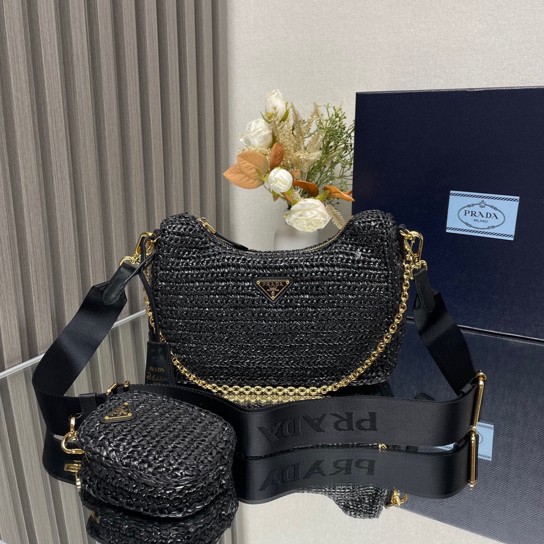 Prada Re Edition 2005 Crochet Shoulder Bag Black 1BH204